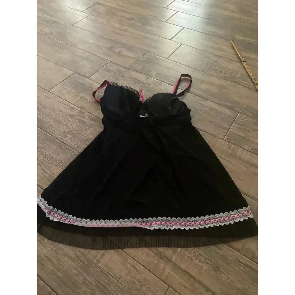 Elegant Black lingerie Lace Trim Nightgown Sleepwear Size Medium